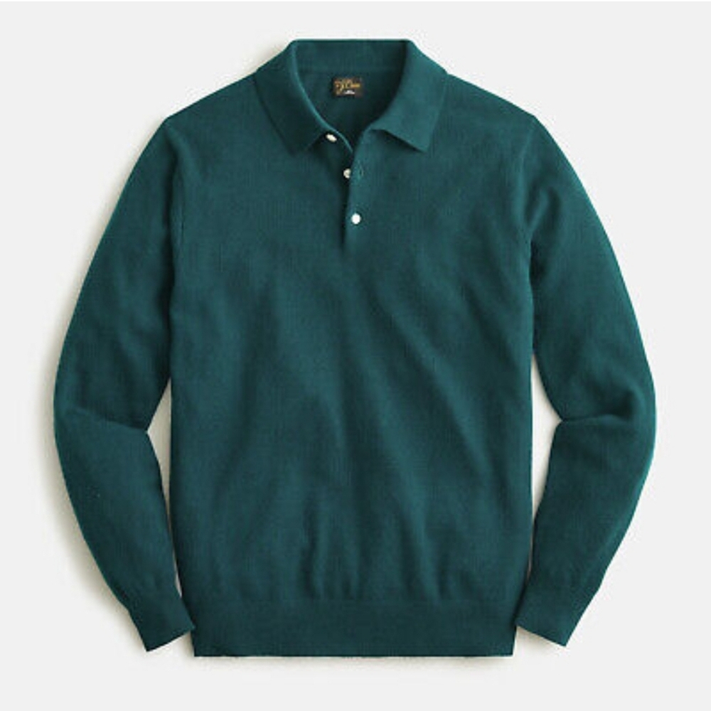 J. Crew Mens 100% Cashmere Polo Sweater Collared Button Soft Blokecore Grandpa M